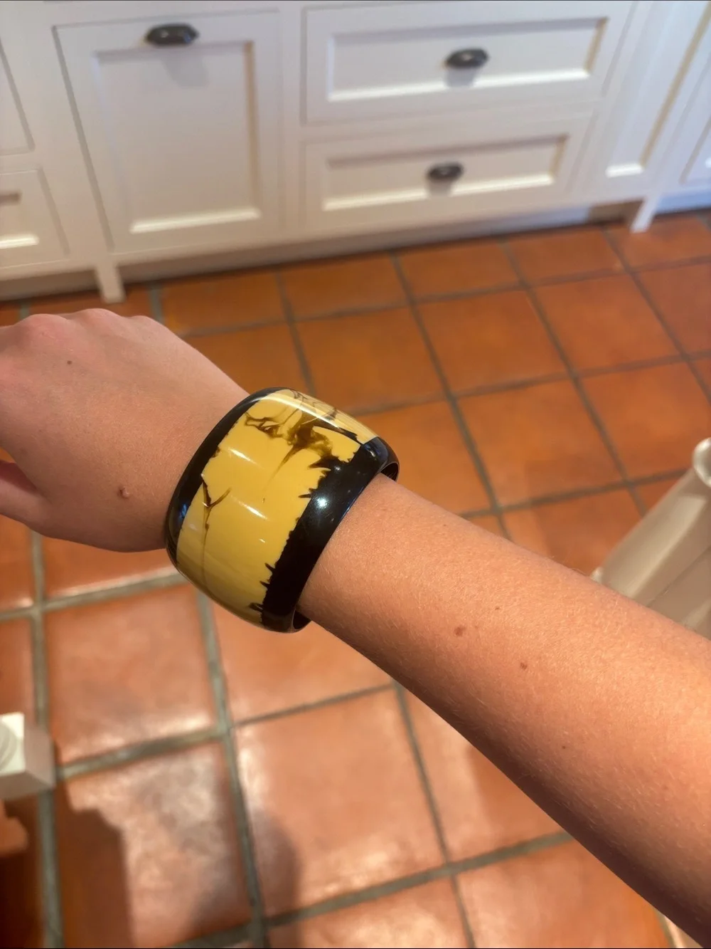 Yellow and Black Resin Bangle Bracelet - Fashionable Statement Cuff